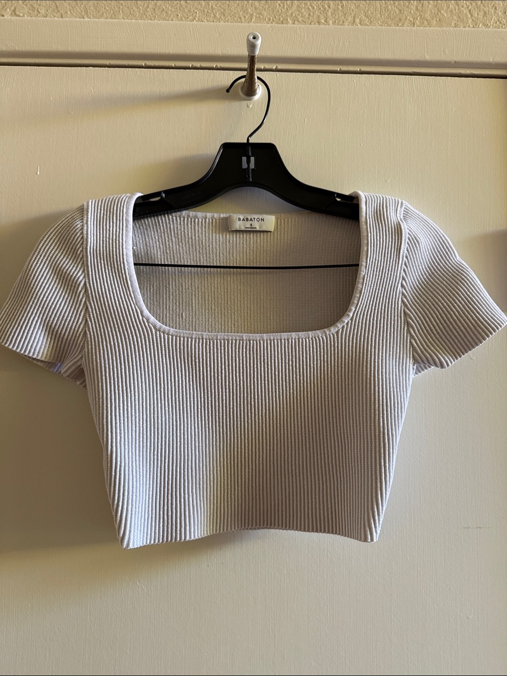 Babaton Cream Ribbed Square-Neck Crop Top - Picture 3 of 7